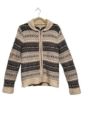 Gap Full Zip Fair Isle Wool Blend Cardigan Sweater Size Large Tall